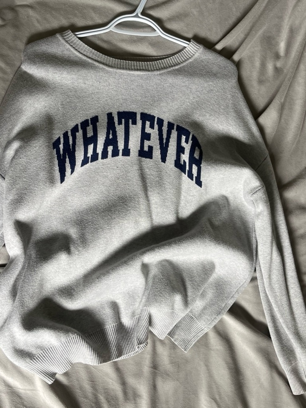 Whatever Crewneck Sweater - Light Gray with Navy Logo
